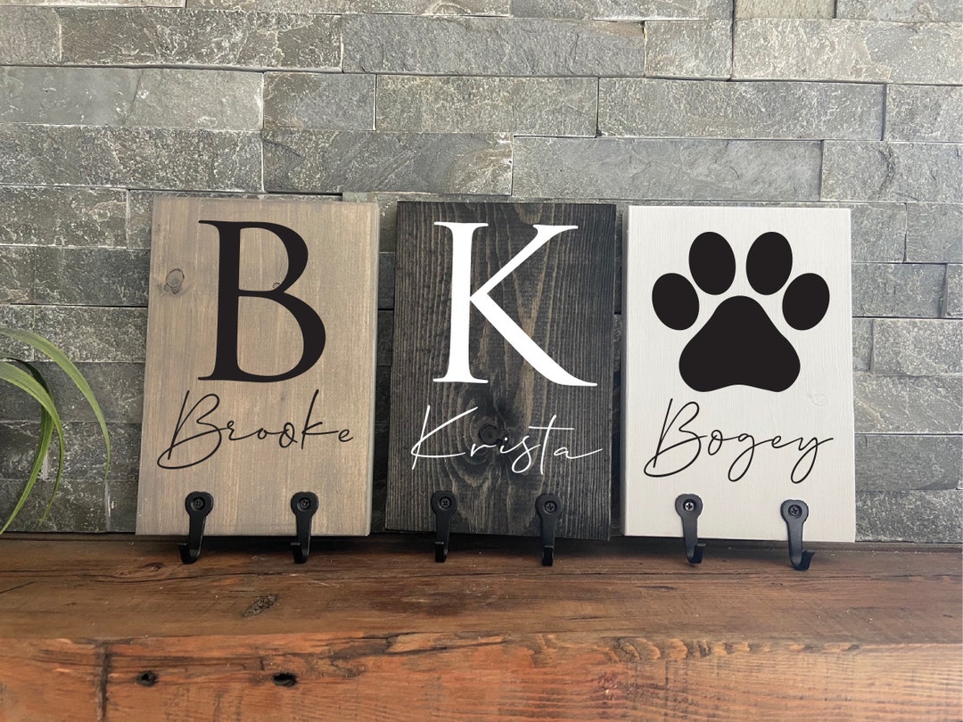 Custom Wood Hooks With Name Initial 2 Hooks Dog Hooks Personalized