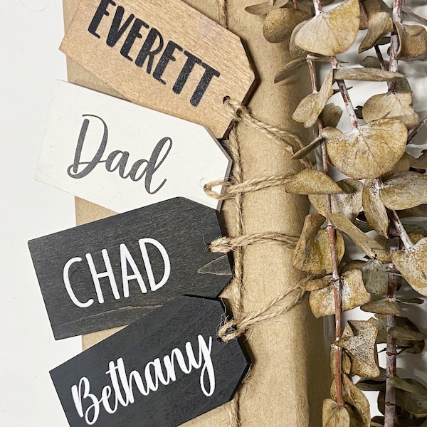 Custom Wood Name Tags: Reusable Gift Tags, Wedding Favors