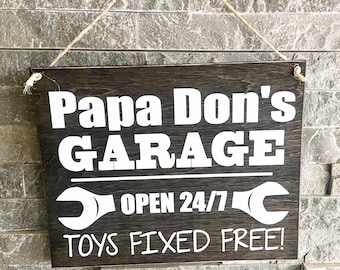 Grandpa&#39;s Papa&#39;s Garage Workshop sign Customizable Custom sign for Fathers Day Grandparent Opa Poppy Shop Shed Toys Fixed Free Gift Tools