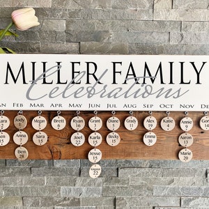 Calendrier d'anniversaire perpétuel, tableau personnalisé pour fêtes de famille, calendrier d'anniversaire de famille, cadeau d'anniversaire, calendrier de dates, anniversaires de famille