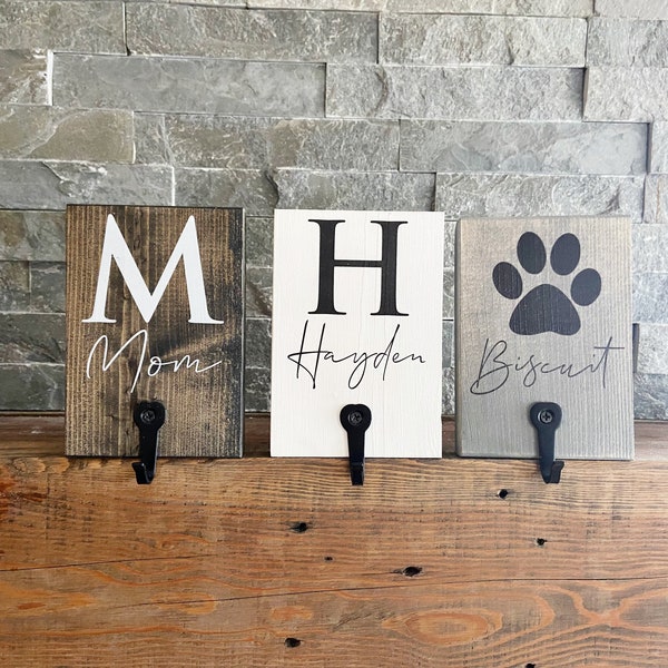 Custom Wood Hook with Name Initial - Dog Hook - Personalized - Towel hook - Kid child school bag hook - Front Entry mudroom  - stocking hook