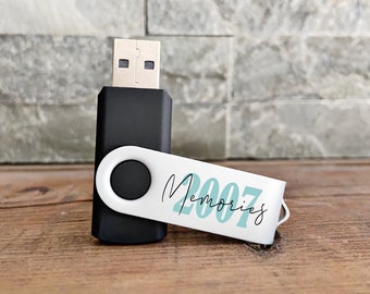 Custom USB Flash Drive Stick- Personalized USB with name - 16 Gig - Personalised USB Sticks with Name Date - Wedding Video Photos