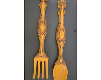 Dekoratives Vintage-Gabel-Löffel-Set zur Wanddekoration, 40 cm, goldfarben, verziert, Küchenwanddeko