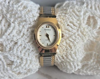 Vintage Armitron Quartz Gold Tone Wristwatch White Dial Two Tone Band Tested