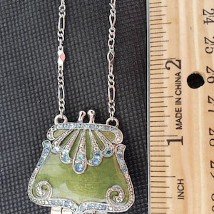 Vintage VCLM Enamel and Rhinestone Locket Handbag shape Necklace