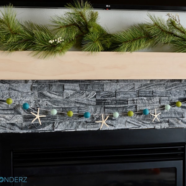 Holiday Garland Felt Ball Garland with Starfish for Coastal Decor with Multiple Options for Length and Color Pattern