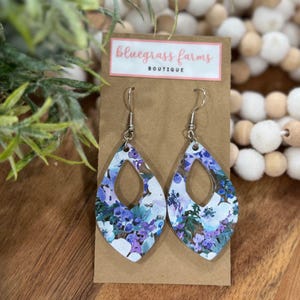 Floral Acrylic Teardrop Earrings | Lightweight Purple Laser Cut Earrings | Hypoallergenic Summer Earrings with Stainless Steel Hooks