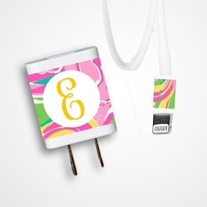 Custom charging block decal, charger wrap, Wall Plug USB Sticker, Monogrammed Preppy Phone Cord Stickers, College Dorm Accessories