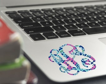 Computer  Decal Stickers, Floral Patterned Laptop Monogram, Vinyl Adhesive Initials Stickers, Personalized  Gifts for Girls