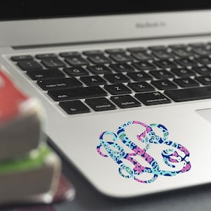 Computer  Decal Stickers, Floral Patterned Laptop Monogram, Vinyl Adhesive Initials Stickers, Personalized  Gifts for Girls