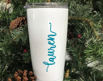 Personalized Tumbler with Name Vinyl Decal, Hot Cold Coffee Travel Mug, Xmas Gifts for Her