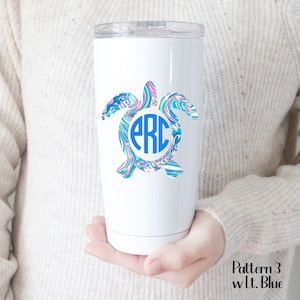 Sea Turtle Vinyl Decal Sticker, Custom Sea Turtle Monogram, Initials Monogram Vinyl Stickers