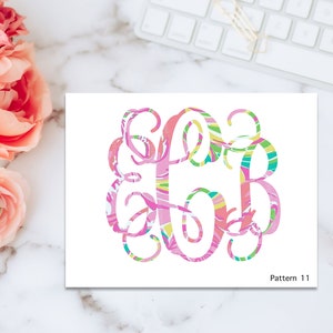 Patterned Vinyl Monogram Stickers, Floral Pink and Green Patterned Decals