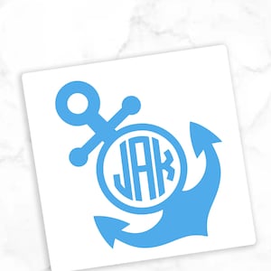 Anchor Monogram Decal Sticker for Summer Beach Lovers, Stickers for Nautical Cruise Vacation Travelers