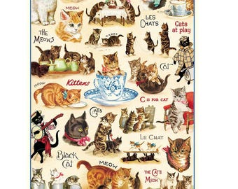 Cavallini & Co. Vintage Cats Poster, Archival Paper, Matte Print, 5 Pack