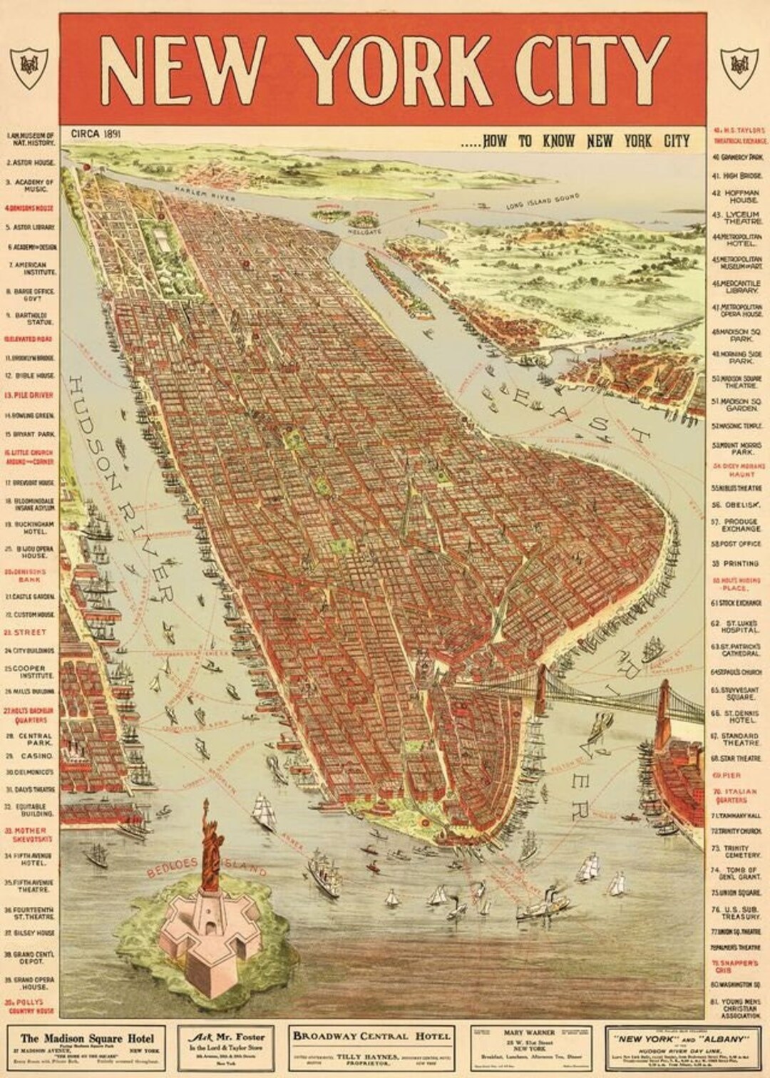 カヴァリーニ　ニューヨークポスター Cavallini & Co. New York City Map Poster, Archival Paper