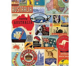 Cavallini & Co. Australia Collage Poster, Archival Paper, Matte Print, 5 Pack