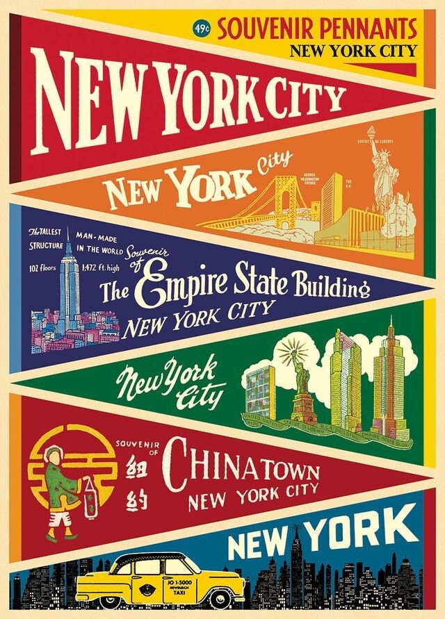 Cavallini & Co. New York City Pennants Poster, Archival Paper, Matte