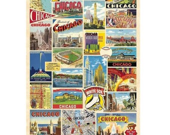 Cavallini & Co. Chicago Collage Poster, Archival Paper, Matte Print, 5 Pack