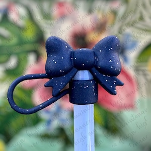 Coquette Straw Topper | Stanley Straw Topper | Black Glitter Straw Topper | Bow Straw Topper | Stanley Straw Topper | Silicone Straw Topper