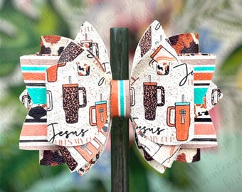 Stanley Bow | Jesus Fills My Cup Stanley Bow | Glitter Tumbler Bow | Western Stanley Bow | Tumbler Bow | Stanley Tumbler Bow | Bow for Cup