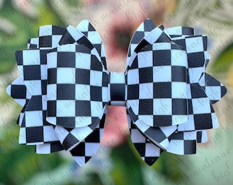 Black and White Checkered Tumbler Bow | Stanley Bow | Tumbler Bow | Motocross Tumbler Bow | Tumbler Accessories |