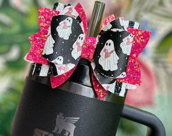 Boojee Ghost Stanley Bow | Halloween Bow for Stanley | Stanley Tumbler Bow | Stanley Glitter Bow | Glitter Bow | Stanley Bow | Cup Bow