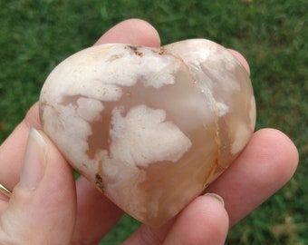 Flower Agate Polished Heart, Cherry Blossom Agate, Sakura Agate, Plume Agate