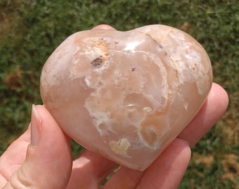 Flower Agate polished heart, Cherry Blossom Agate, Sakura Agate