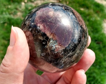 Garnet in Arfvedsonite with Astrophyllite Sphere, Garnet, Arfvedsonite, Crystal Ball, Crystal Orb, Healing Crystal