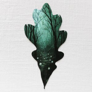 Preserved Oak Leaf Art Print: Forest Landscape Painting