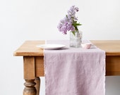 Pink Lavender Stone Washed Linen Table Runner with Fringes