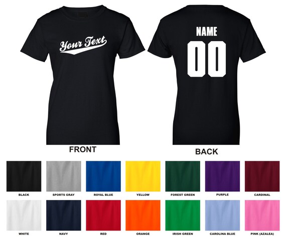 Personalized Custom Your Text Name /& Number Adult T-shirt Baseball Script