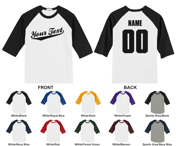 Personalized Custom Your Text Name /& Number Youth Raglan T-shirt Baseball Script
