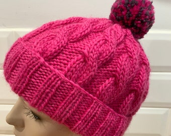 Perfect Pink Pure Wool Cable Hat - 2071
