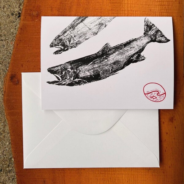 Steelhead • Rainbow Trout • Gyotaku PNW Fish Print Image • Olympic Peninsula • Blank Card • folded greeting card with envelope, 4x6