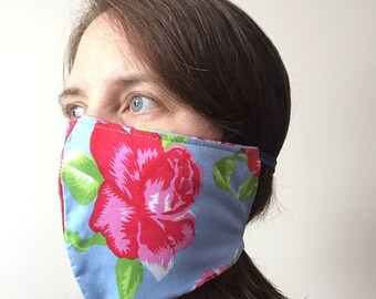 Cotton Face Mask - Large Unisex adult face mask with filter pocket and ties