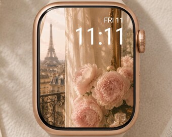 Paris Eiffel Tower Floral Apple Watch Face Wallpaper |  Parisian Balcony Digital Download