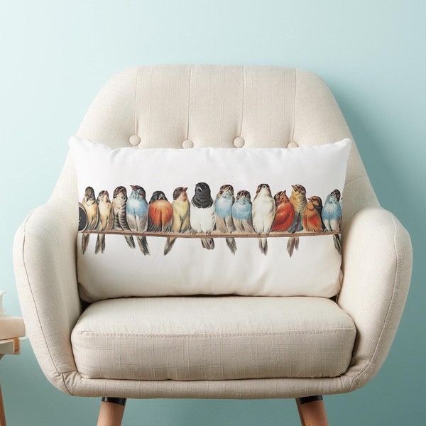Boho Vintage-Inspired Bird & Wildflowers Pillow
