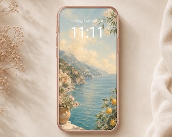 Amalfi Coast iPhone Wallpaper Lock Screen | Vintage Italy Smartphone Background Digital Download
