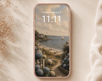 New England Coast iPhone Wallpaper Lock Screen | Vintage Smartphone Background Digital Download