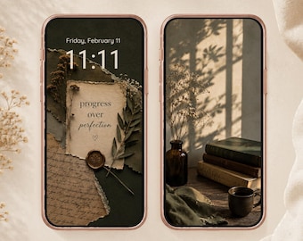 Positive Affirmation Set of 2 iPhone Wallpaper Lock Screen | Inspirational Quote Smartphone Background Digital Download