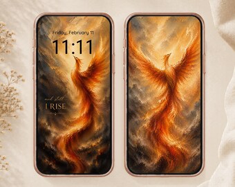Inspirational Phoenix Set of 2 iPhone Wallpaper Lock Screen | Elegant Smartphone Background Digital Download