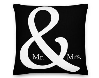 Ampersand Mr & Mrs Pillow Saying Words Married Wedding Valentine Black White Home Decor Gift Decorative Cover Insert Accent Cushion