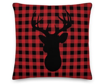Plaid Pillow Cover Buffalo Check Plaid Deer Throw Pillow Red Black Decorative Cover Insert Home Decor Accent Cushion