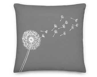 Dandelion Wish Gray Throw Pillow Cover Insert Home Decor Accent  Cushion