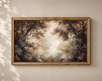 Moody Woodland Frame TV Art: Vintage Forest Oil Painting Neutral Fall Landscape Antique Earth Tone Samsung Digital Download