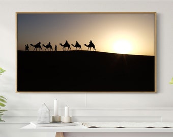 Samsung Frame TV Art Camels Christian Christmas Holiday Frame TV Art Winter Desert Sunset Home Decor Instant Download