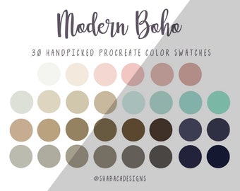 Modern Boho Procreate Color Palette Neutral Pastel 30 Hippie Boho Swatches iPad Lettering Graphic Design Tools Digital Art Illustration