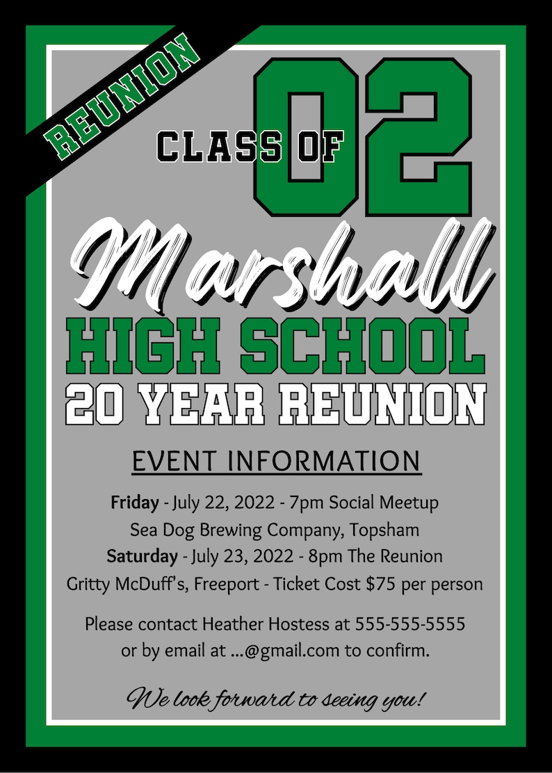 10 20 30 Year Class Reunion Any Year or Color Editable Canva Invitation Custom Printable Template High School College Invite 5x7 image 4